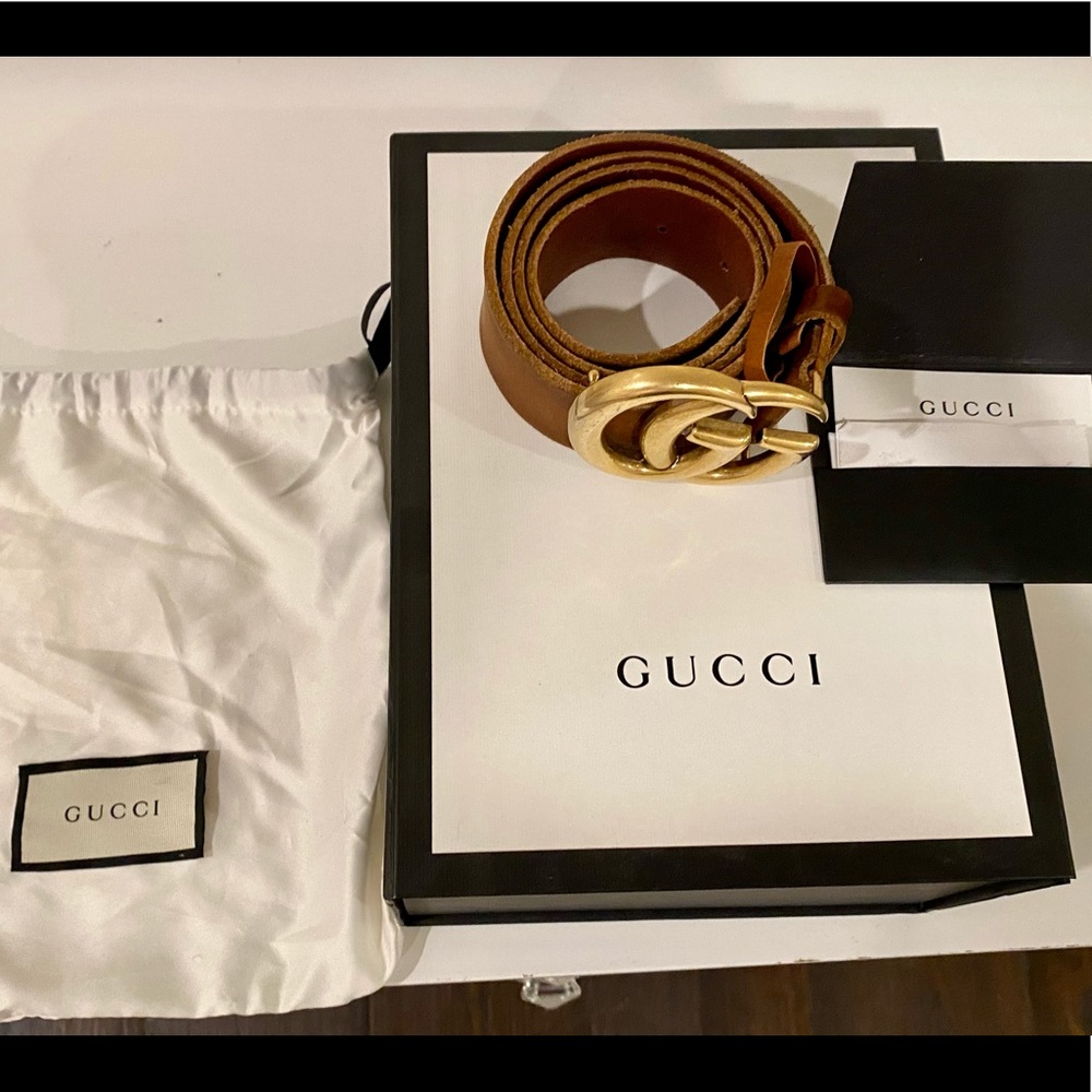 Size 85 Gucci belt. Brown box & bag Authentic